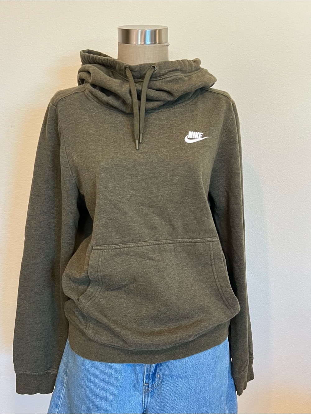 Nike Women's Olive Funnel Neck Pullover Hoodie Sweater